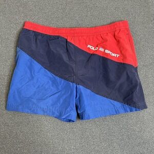 Vintage Polo Sport Shorts Mens Large Red Blue Colorblock Swim Trunks Mesh Lined